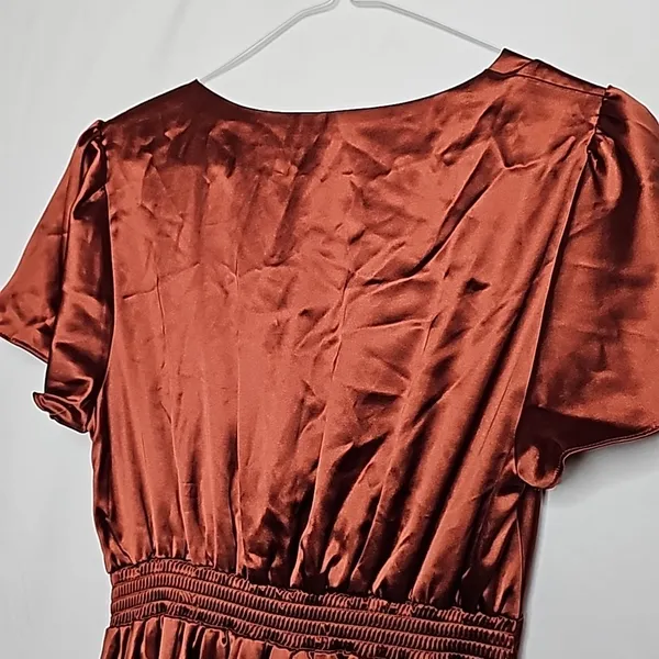 NWOT Baltic Born Poppy Satin bronze brown knot tie front flowy midi dress sz S - Image 7