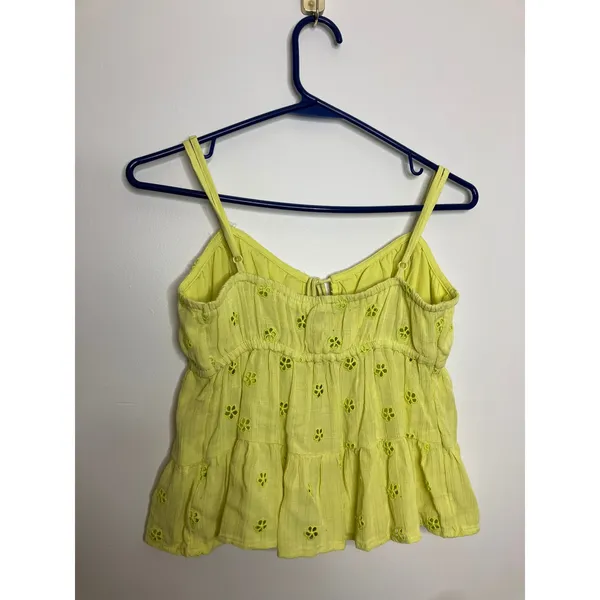 American Eagle Eyelet Cami Women XS Yellow Excellent Tiered Peplum Tie Front Top - Image 6