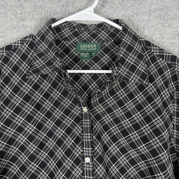 Lauren Ralph Lauren Size-1X Women's Shirt Long Sleeve Collared Top Black Plaid - Image 5