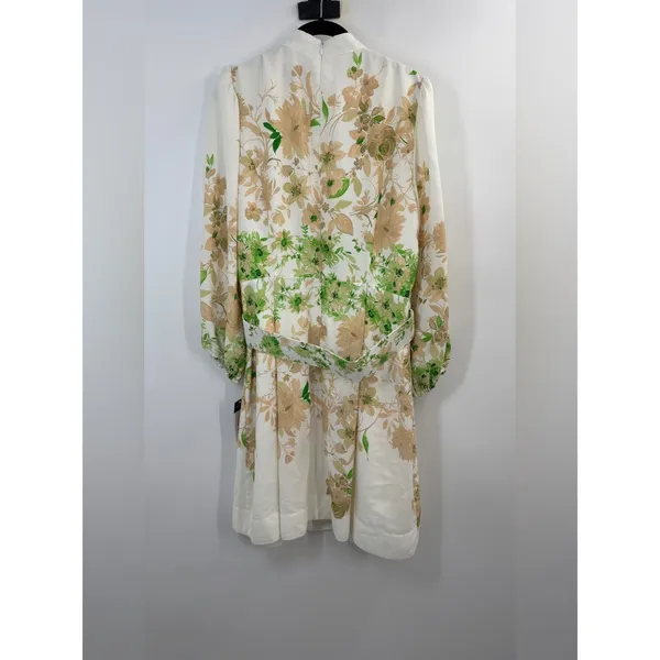 Tahari Border Print Belted Long Sleeve Dress Ivory Fern - Image 7