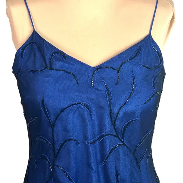 Vtg Beaded Gown Slip Dress Blue 12 Prom Whimsigoth Formal Goth Cassandra Stone - Image 3