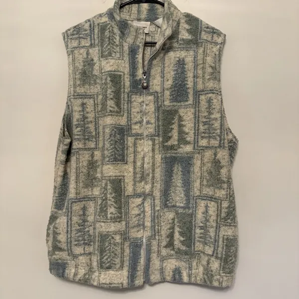 Vintage Monterey By Korey Large Fleece Zip Up Vest Trees Pockets Outdoors Winter - Image 6