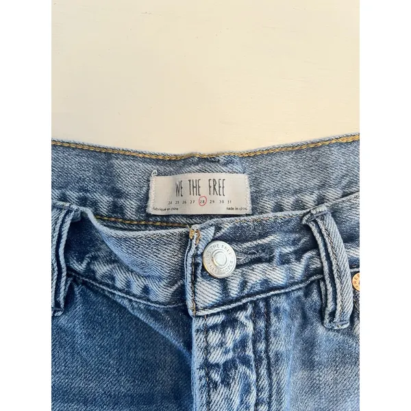 We The Free Free People Distressed Denim Shorts Blue Button Fly Cut Offs Size 28 - Image 2