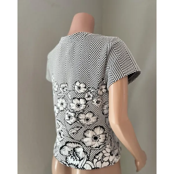 Maeve Anthropologie Floral Embroidered Blouse Shirt White Black Knitted Trim #29 - Image 7