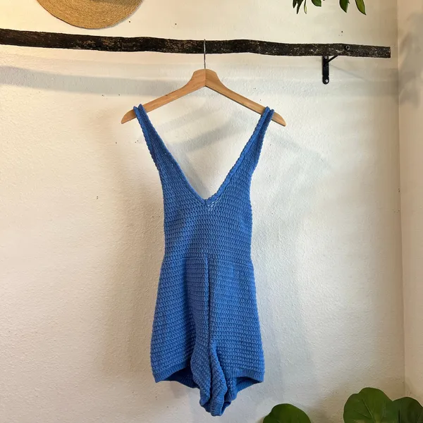 Free People Beach Cotton Woven Clear Skies Fauxchet Woven Short Romper Size XS - Image 8