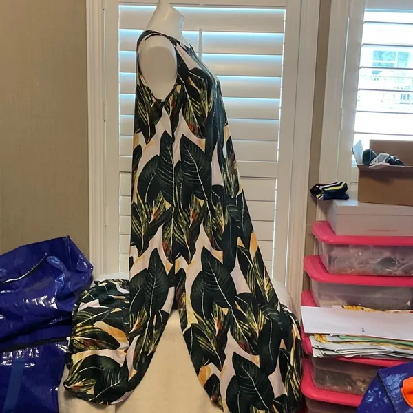 Leaf Pattern Sleeveless Maxi Dress Green Size L - Image 3