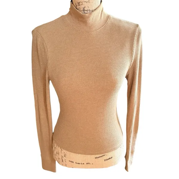 American Eagle Tan Ribbed Long Sleeve Mock Neck Tee Size M - Image 2