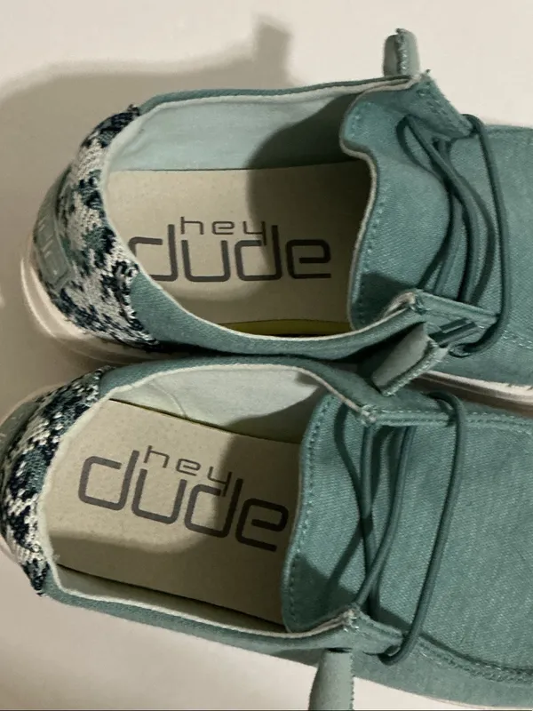 Hey Dude Teal Slip-On Casual Sneakers with White Sole and Patterned Heel - Image 6