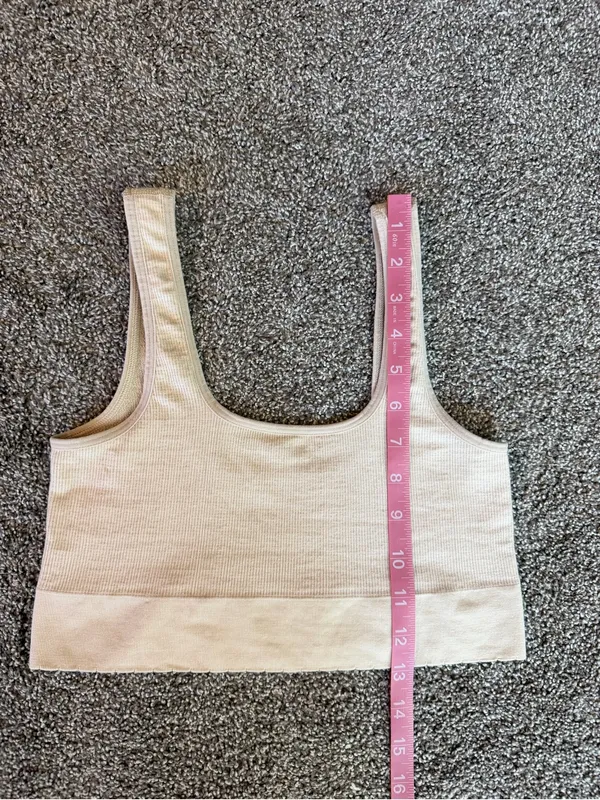 Anthropologie Seamless Ribbed Square Neck Crop Bralette Tank Beige S/M - Image 5