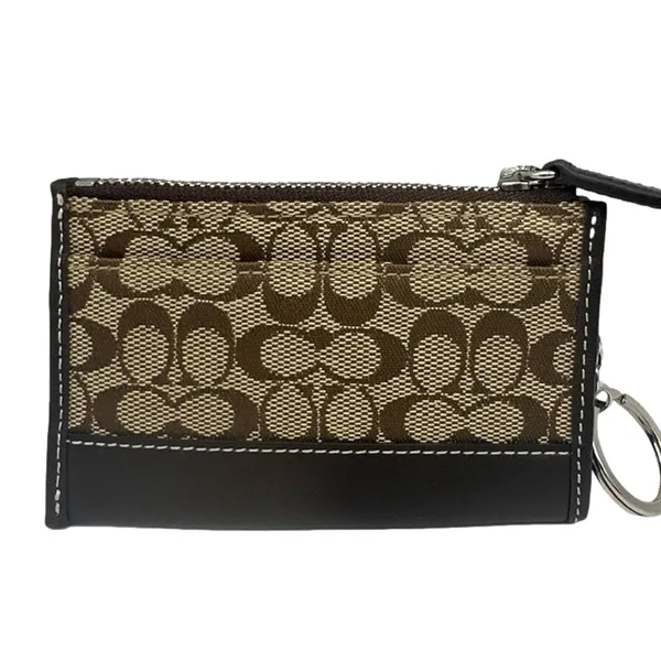 Y2K COACH Brown Signature Canvas Card Holder Coin Purse with Keychain - Image 2