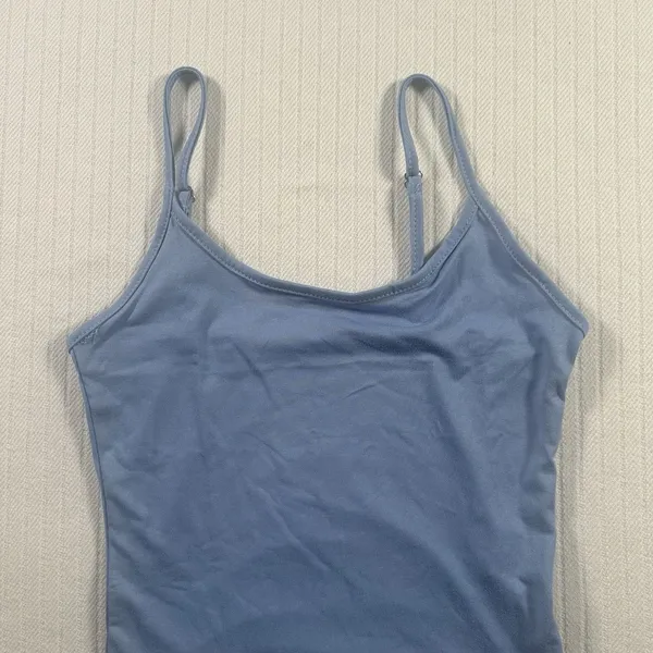 Basic Cami Tank Top Light Blue Scoop Neck Adjustable Straps Soft Fitted Women XS - Image 3