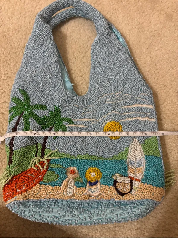 Marshall’s Blue Beaded Beach Scene Bag - Image 5