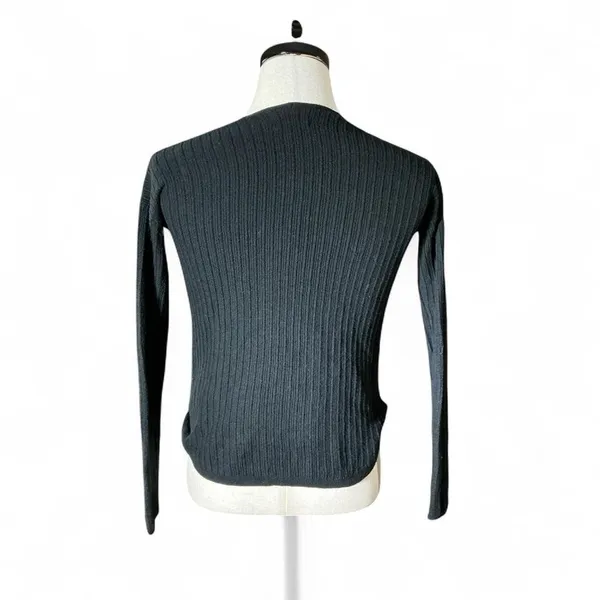 Hollister Black Ribbed Knit Wrap V Neck Long‎ Sleeve Crop Sweater XS - Image 2