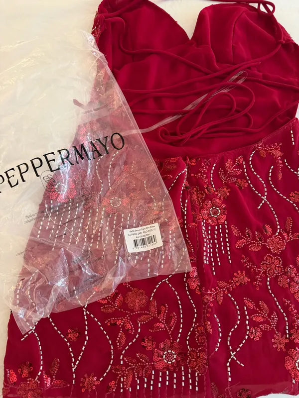 Peppermayo Red Sequin Mini Dress - Image 4
