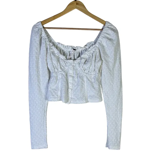 Free People Ladybug Textured Peplum Top White Cotton Peasant Cottagecore Size M - Image 2