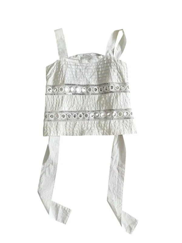 ENGLISH FACTORY White Eyelet Tie Back Tank Top Size XS - Image 4