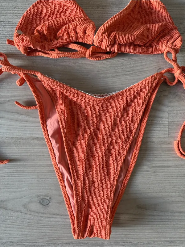 Rhythm Crochet Detail Textured Bikini Orange Size L - Image 3