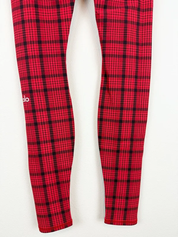 ALO‎ Yoga High Rise Occassion Leggings Red Plaid Reflective Stripe Size XS - Image 10