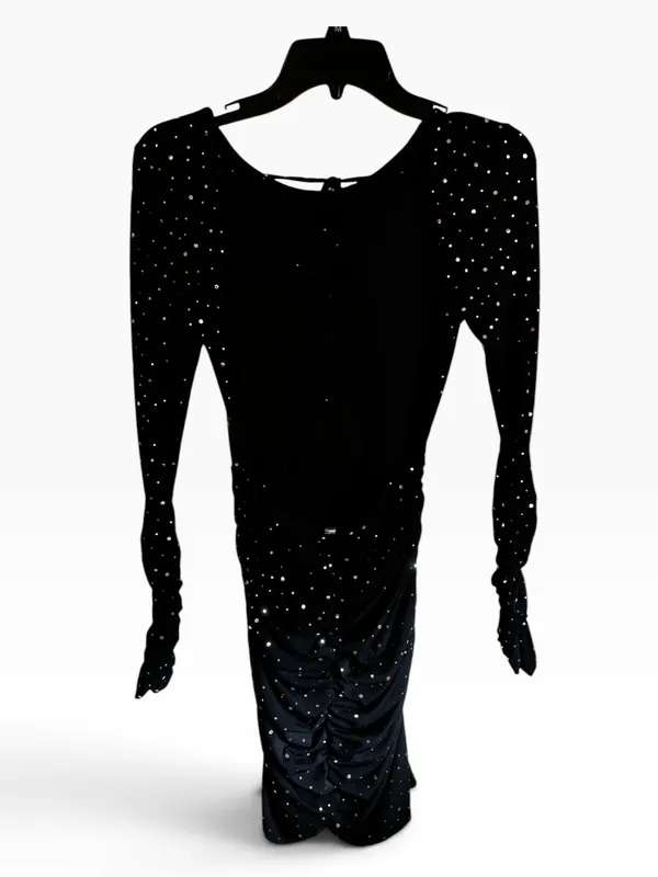 Black Backless Sparkle Ruched Long-Sleeve Mini Dress Brand New - Image 7