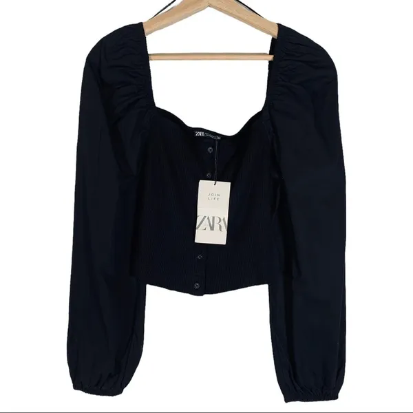 Zara Off the Shoulder Puff Sleeve Corset Top Size L NWT - Image 4