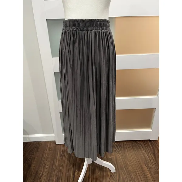Women's Charcoal Gray Pleated Maxi Skirt Elastic Waistflowy Midi Skirt Casual‎ - Image 3