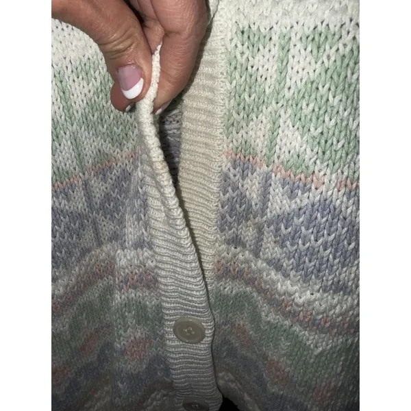 VTG Marsh Landing Sweater Women's‎ L Large Pastel Fair Isle Cardigan Cream 90s - Image 2