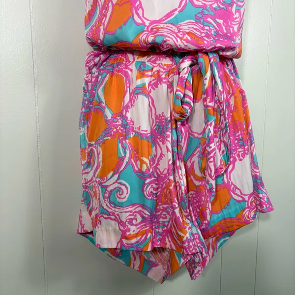 Lilly Pulitzer Nautical Floral Deanna Lightweight Tie Waist Romper Large L 76599 - Image 3