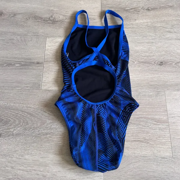 Speedo Endurance+ Blue Black Abstract Flyback One Piece Swimsuit 26 7719902 - Image 3