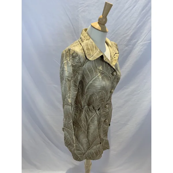 Nic + Zoe Women's Size Small Coat Beige Tan Tropical Print Jacket Safari Trench - Image 6