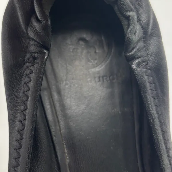 Tory Burch Minnie Travel Ballet Flats Black Leather Silver Logo Medallion - Image 9