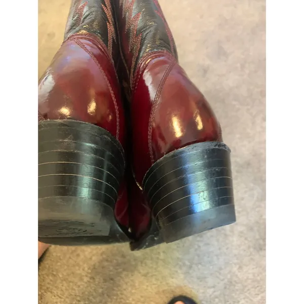 Vintage Montana Womens 6.5 B Cowboy Boots Burgundy Black Two Tone Leather Mexico - Image 8