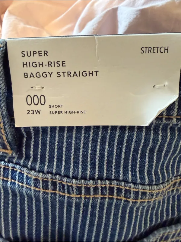 NWT American Eagle High-Rise Baggy Straight Pinstripe Denim Blue Jeans Size 000 - Image 3