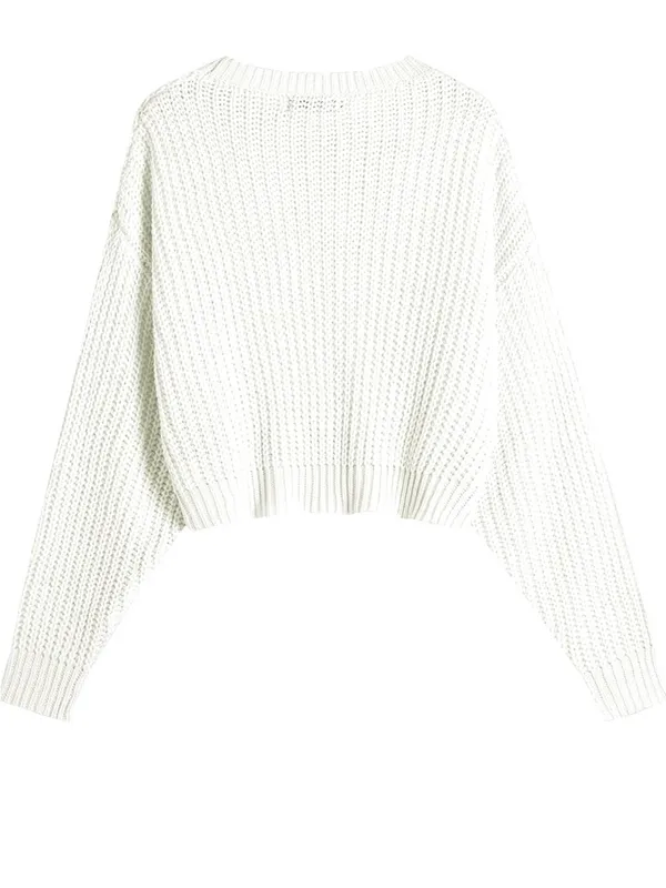 Women’s Cream Chunky Knit Sweater Size Small Short Cozy Ribbed Pullover - Image 2