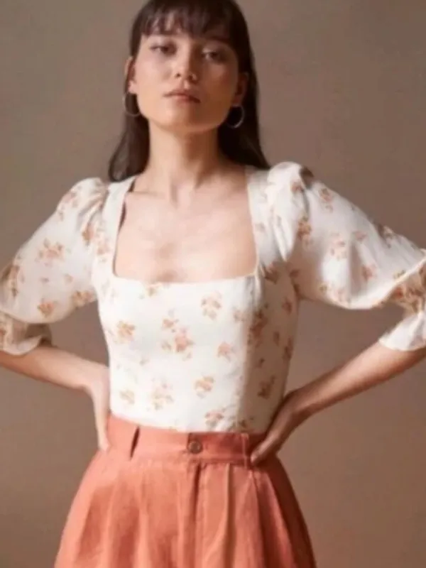 Reformation Ana Ruffled Floral Blouse in Mildred size 6 $148 - Image 5