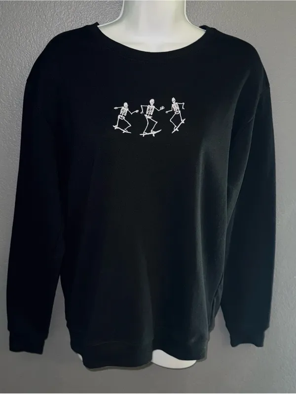 Women’s Halloween Skateboarding Skeletons Black Sweatshirt Small - Medium - Image 4