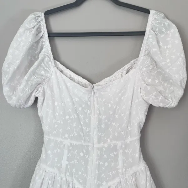 Sabo Skirt Alika Floral Embroidered Corset Cutout Waist Puff Sleeve Mini Dress White - Image 7