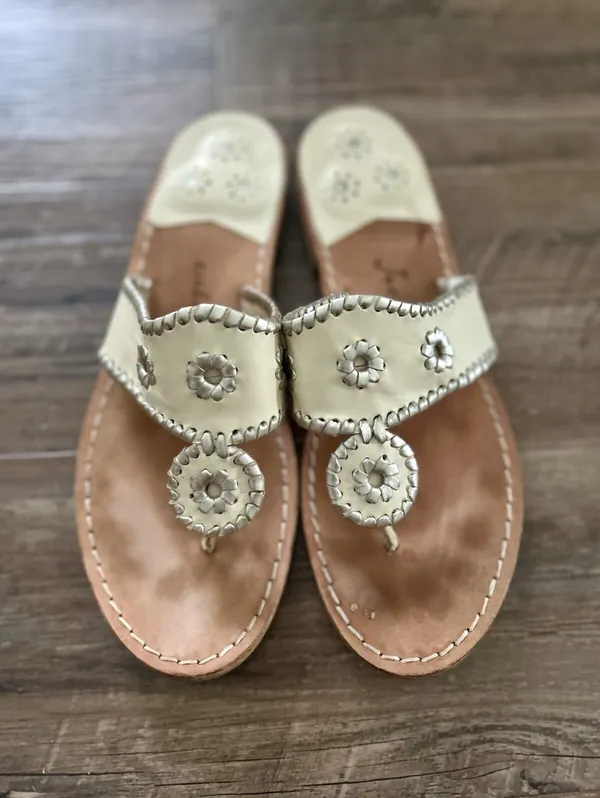 Jack Rogers Westport Navajo Thong Sandal Size 9 Glazed Biscuit Whipstitch Slide - Image 2