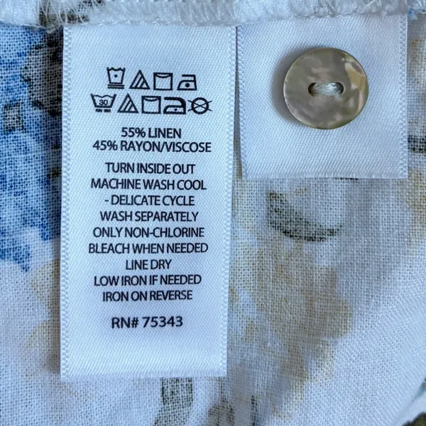 Laura Ashley Linen Blend Floral Midi Dress White Blue Yellow Button Front Size S - Image 5