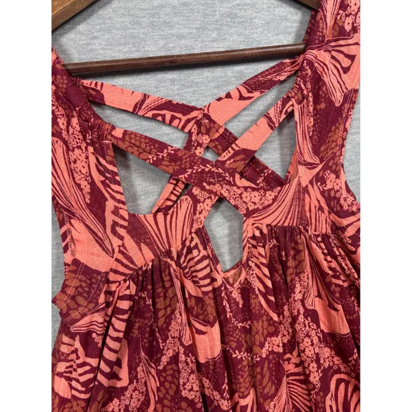 Free People XS Floral Crisscross Back Babydoll Tank Top‎ Sugar Cane - Image 2