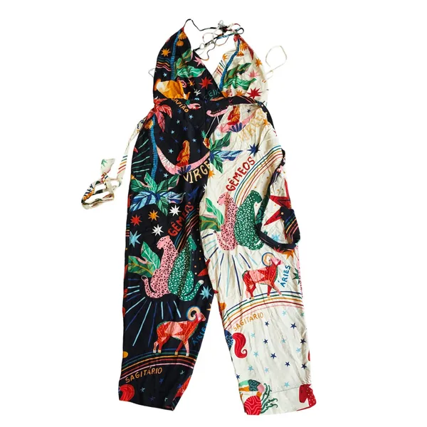 Farm Rio NWT Macacao Patch Zodiac Halter Jumpsuit Multi Color Astrological GG XL - Image 5