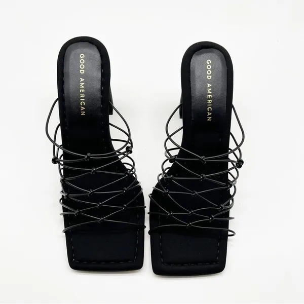 NWT Good American Square Toe Mule Sandals Women's‎ Size 7 Black Minimalist Chic - Image 4