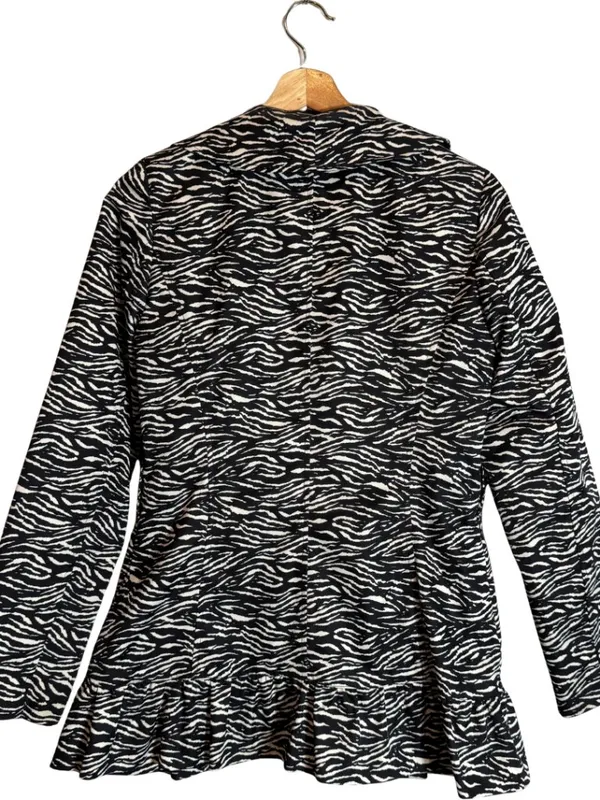Sandro Studio Zebra Print Ruffle Jacket Women's Small Black White Designer Fun - Image 4
