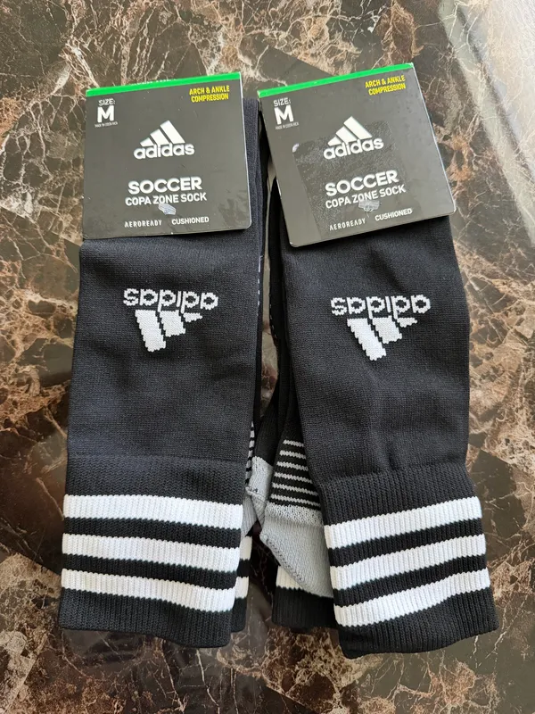2 Pairs Adidas Copa Zone Soccer Socks – Black/White – Size M – Arch & Ankle Compression - Image 2