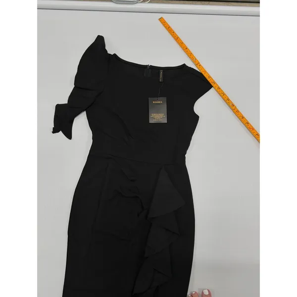 WOOSEA Womens Black High Split Ruffle Bodycon Evening Gown Dress Size S NWT - Image 6