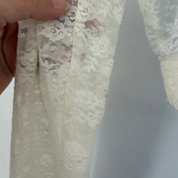 Y2K Sheer Lace Crop Top Sz XL Cream Festival Coquette Long Sleeve Fairy Grunge - Image 7