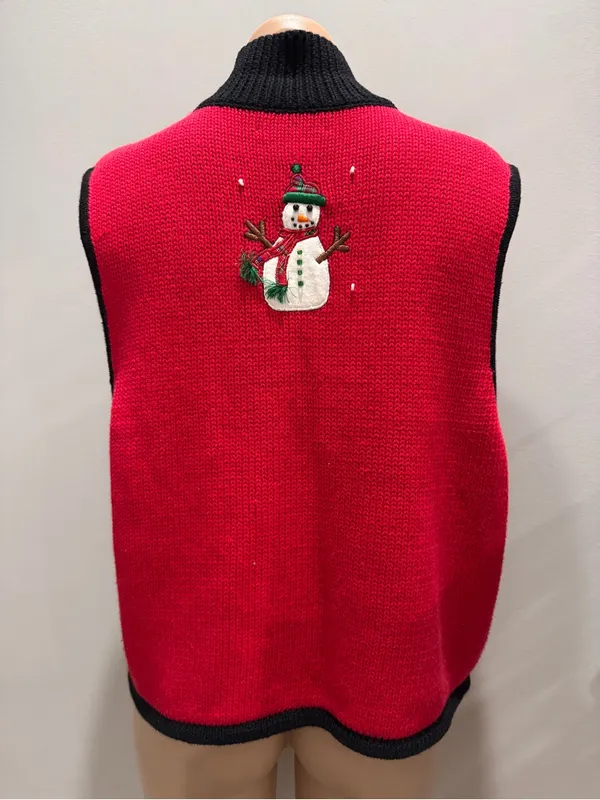 Bechamel Christmas Tree Vest Sweater Snowman Medium Red Black Winter - Image 3