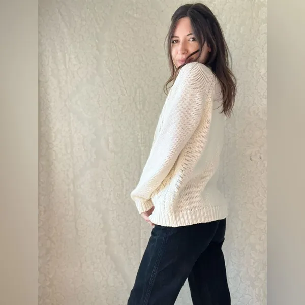 Vintage White Cable Knit Button Up Cardigan Sweater - Image 14