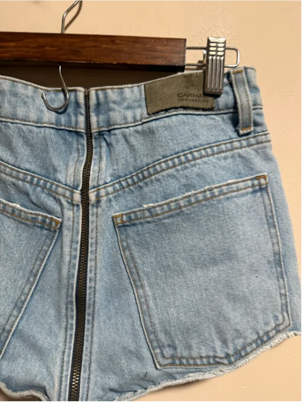 Carmar Helen Exposed Full Front Zipper Denim Distressed Mini Short- Size 26 - Image 4