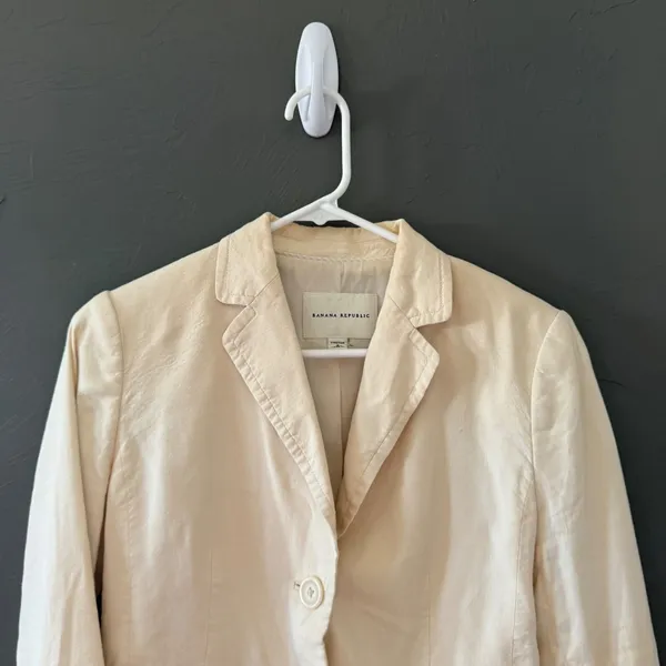 Banana Republic Womens Cream Flax Blend 2 Button Blazer Jacket Size 4 Lagen‎ - Image 2