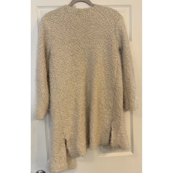 POL Boucle Eyelash Cardigan Sweater Beige Size M Boho Open‎ Front Asymmetric - Image 2